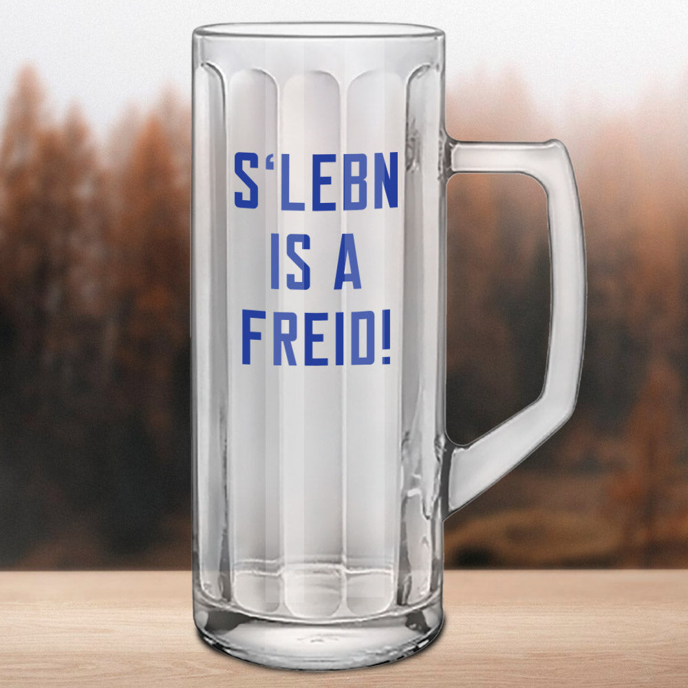 Glaskrug 0,5 ltr mit Facettenoptik und Spruch "S´ Leben is a Freid"
