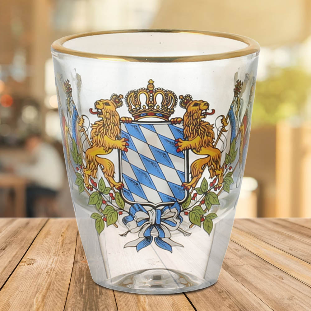 Schnapsglas Raute mit Fahne, Goldrand