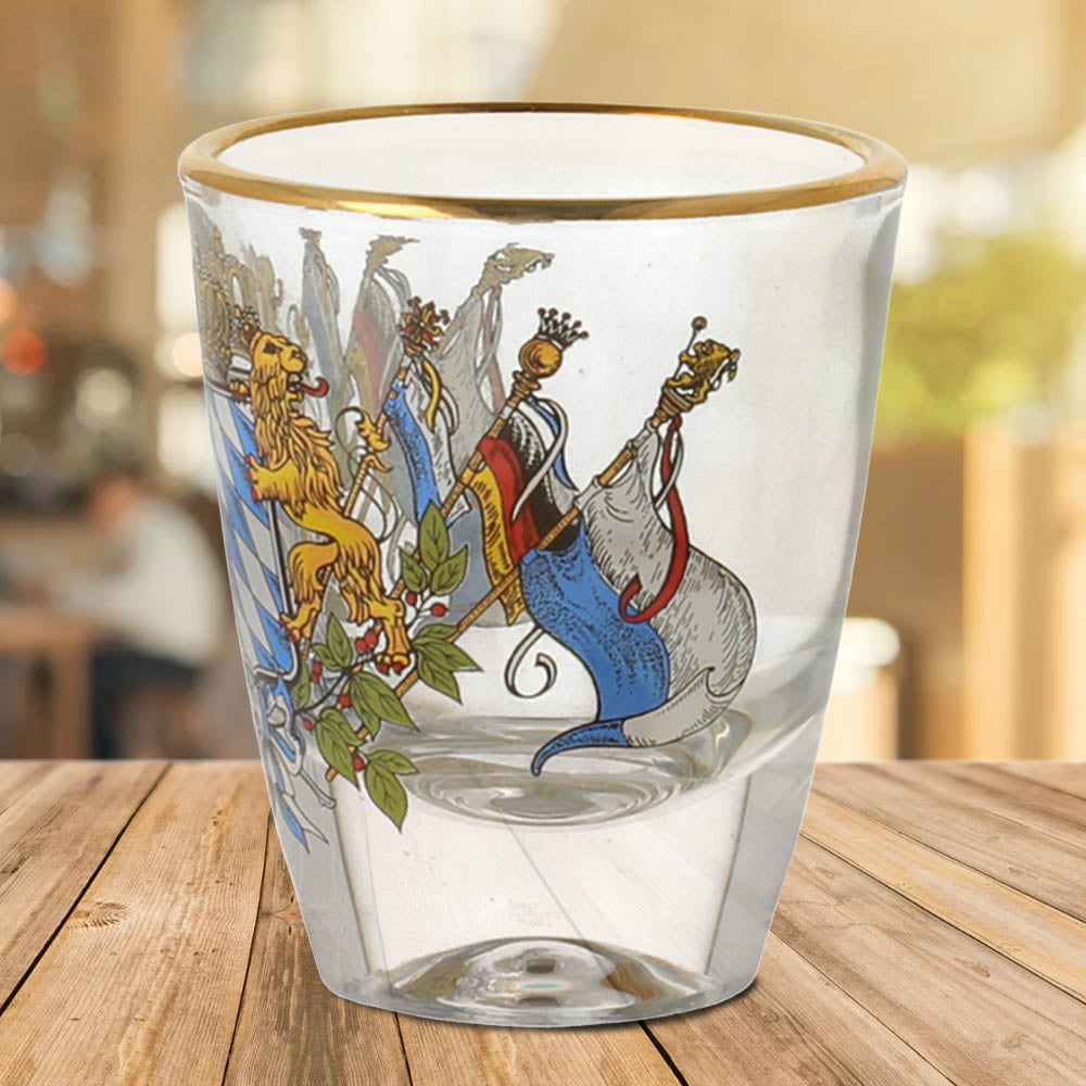 Schnapsglas Raute mit Fahne, Goldrand