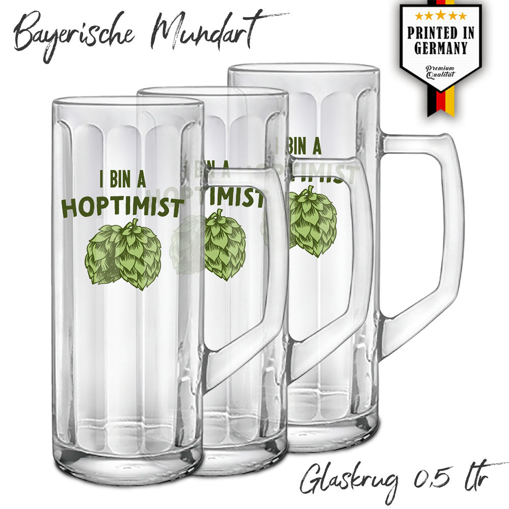 Glasseidel mit Facettenoptik 0,5 ltr und Druck "Ich bin Hoptimist"