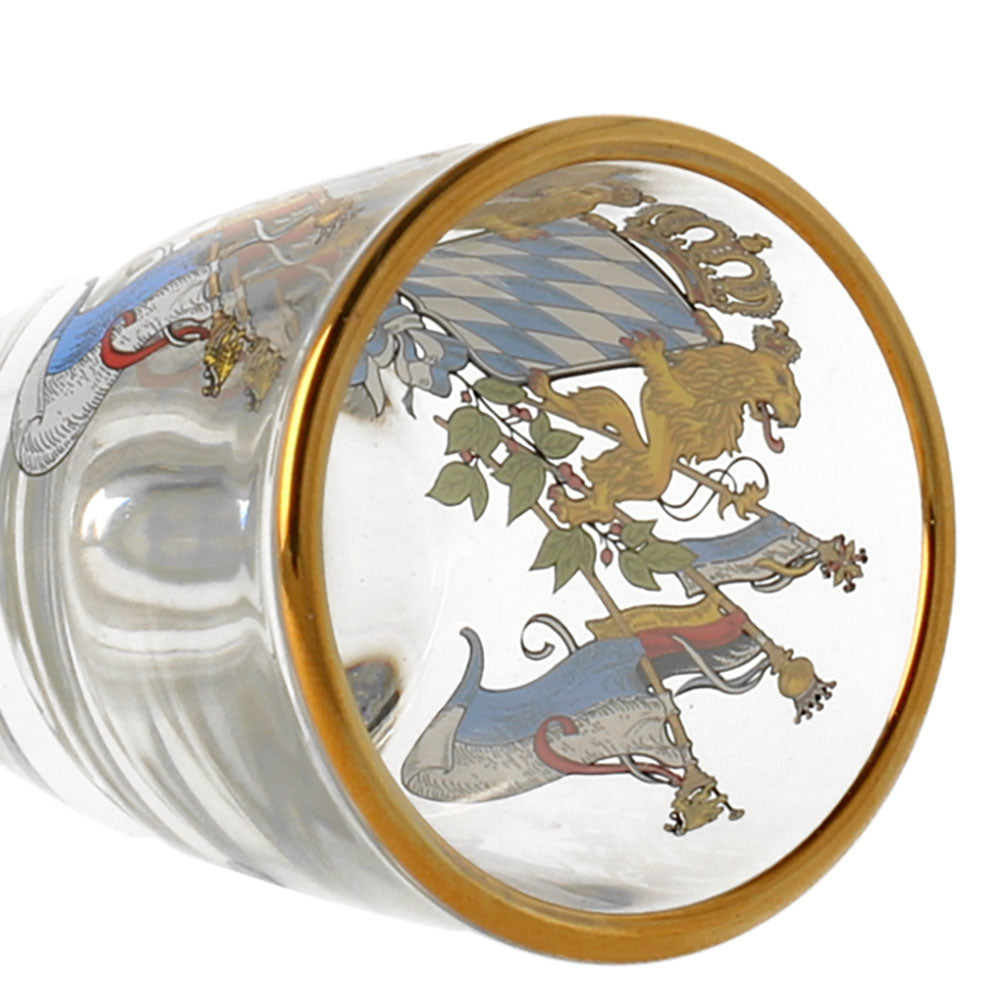 Schnapsglas Raute mit Fahne, Goldrand