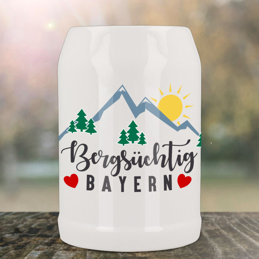 Bierkrug in weiß 0,5 Liter Bergsüchtig
