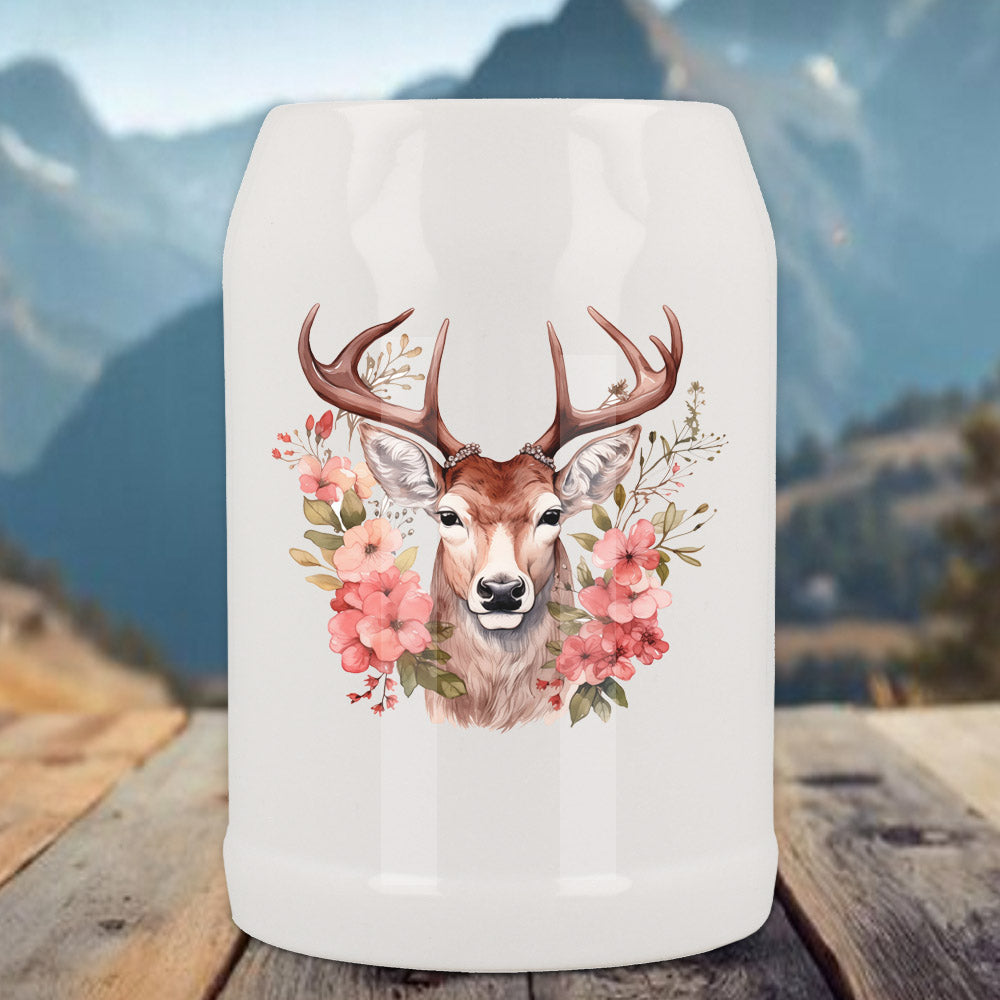 Bierkrug 0,5 weiß Hirschgeweih