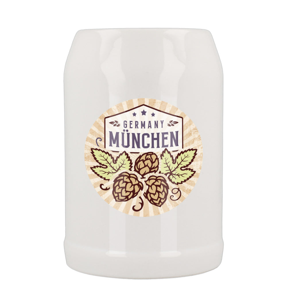 Bierkrug in weiß 0,5 ltr München u. Hopfen