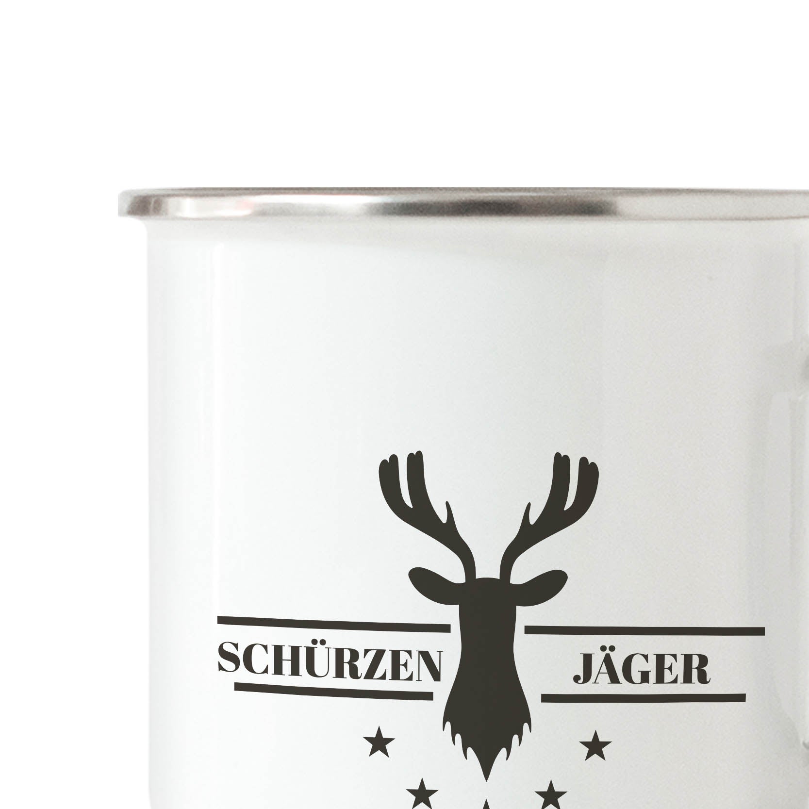 Emailletasse Schürzenjäger Detailansicht