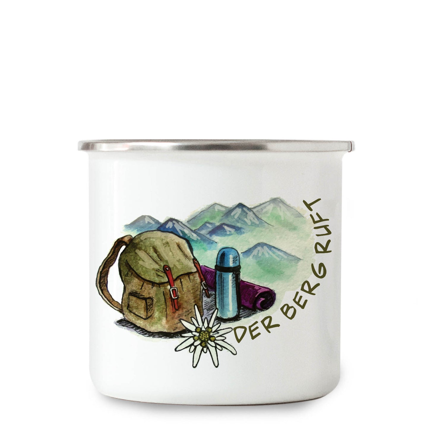 Emaille Becher der Berg ruft